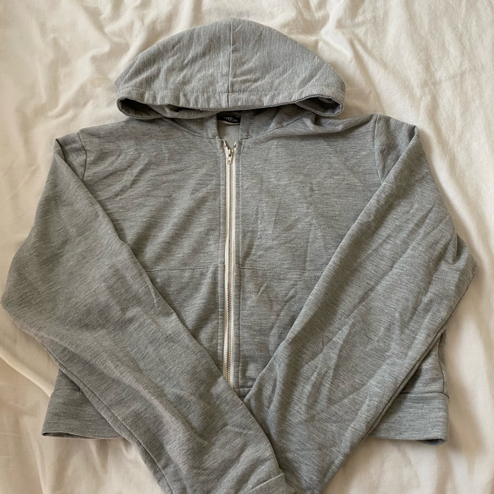 GRAY SHEIN CROPPED ZIP UP